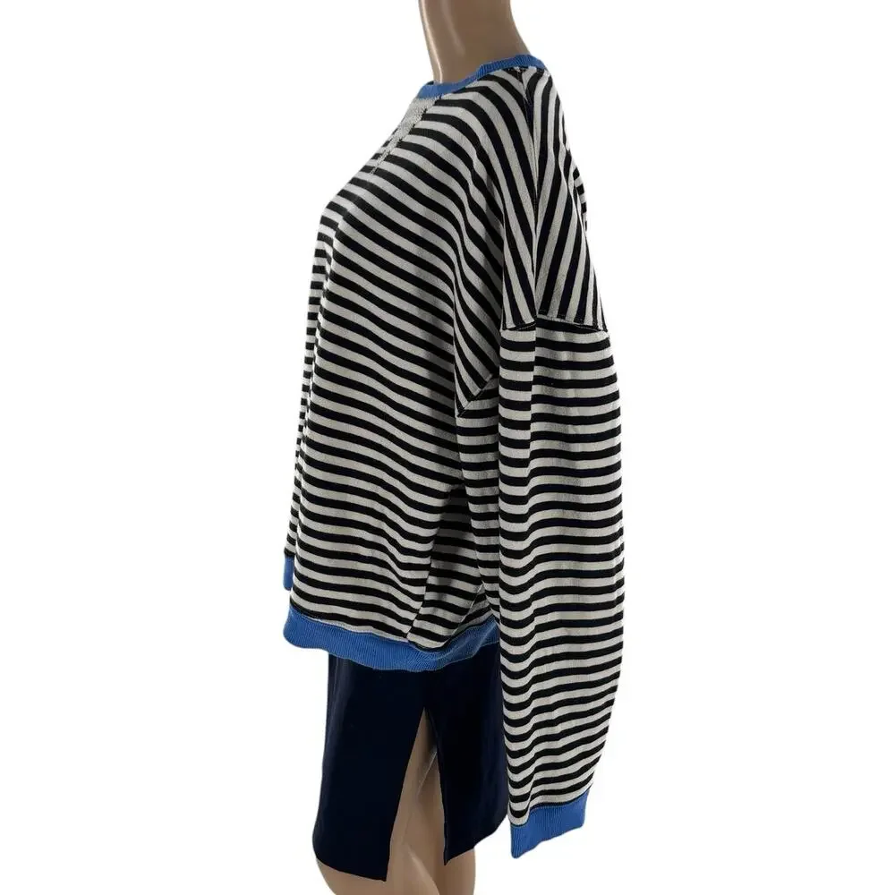 Free People We The Free Black Classic Striped Contrast Crew Sweatshirt